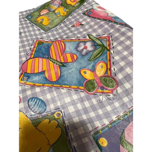 Easter Egg Bunny Chick Tulip Vinyl Tablecloth Table Covering 68" x 52" - Picture 6 of 7